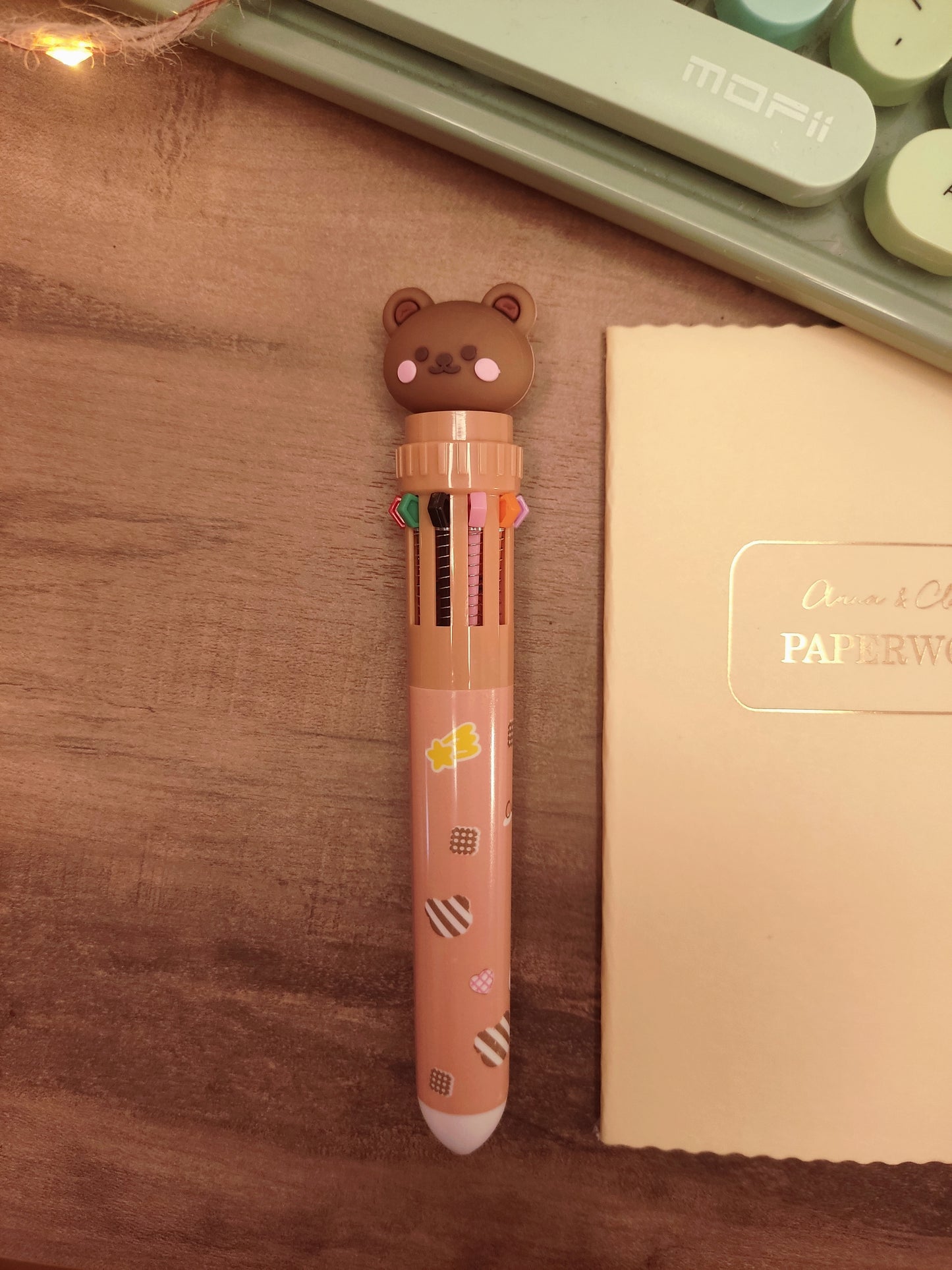 Stylo 10 Couleurs Ourson Kawaii | Tête d'Ourson | Accessoire Bureau Mignon