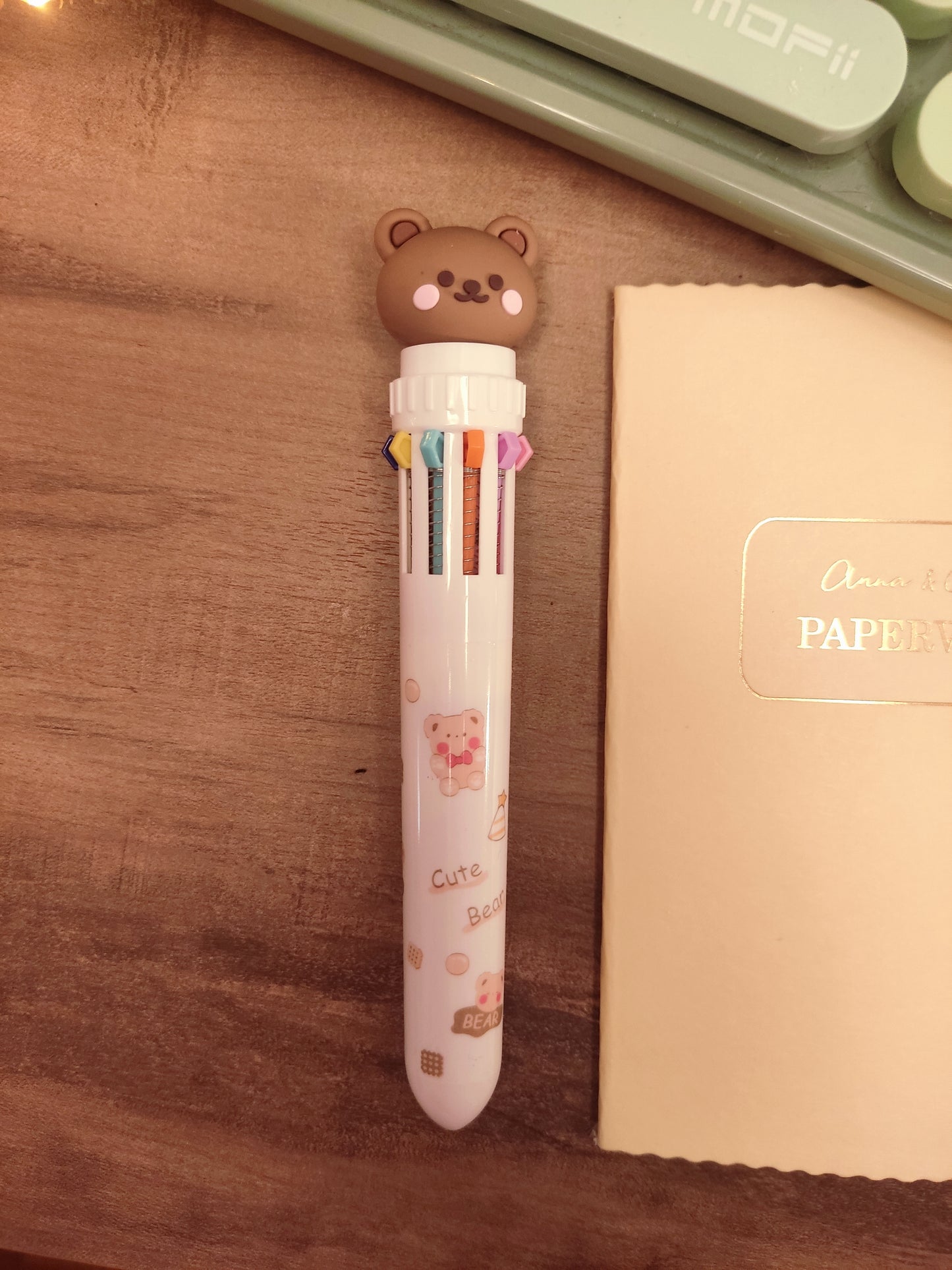 Stylo 10 Couleurs Ourson Kawaii | Tête d'Ourson | Accessoire Bureau Mignon