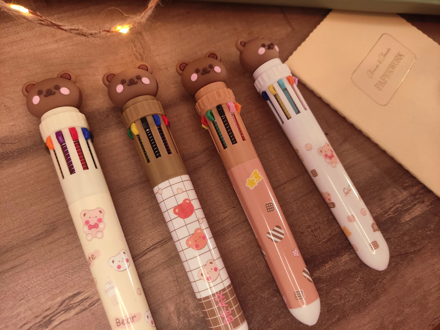 Stylo 10 Couleurs Ourson Kawaii | Tête d'Ourson | Accessoire Bureau Mignon