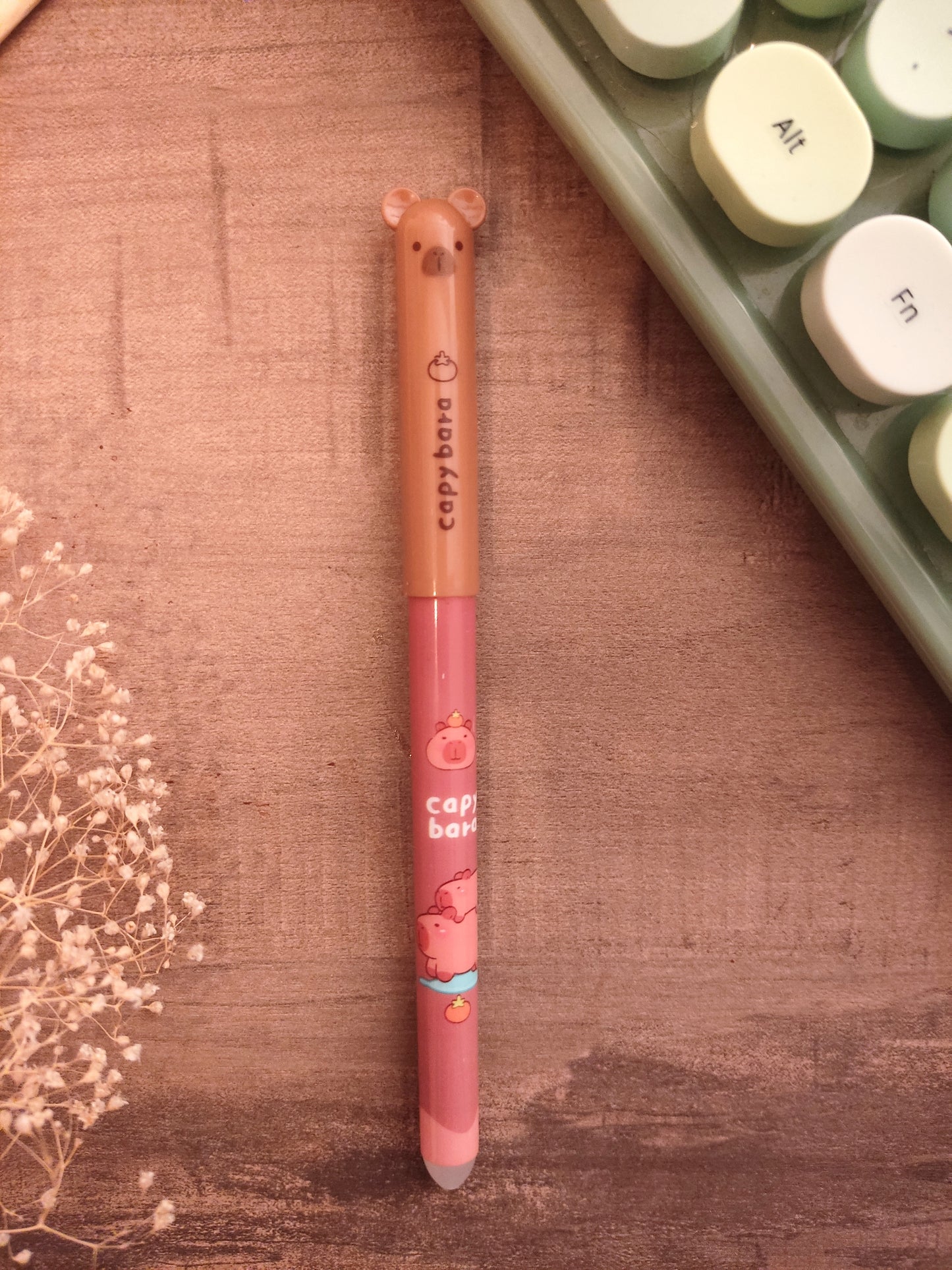 Stylo Gel Effaçable Capybara | Encre Noire Thermosensible | Gomme Intégrée | Accessoire Bureau Kawaii