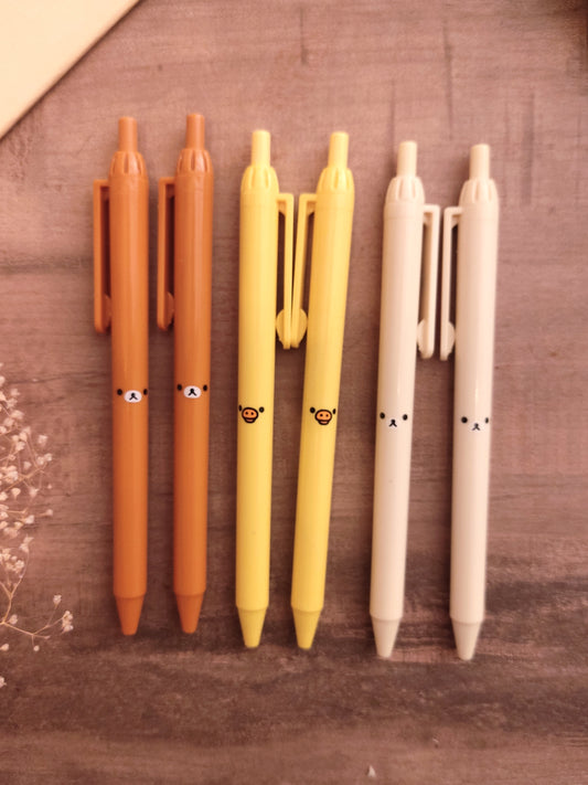 Stylos Rilakkuma - Lot de 3 - Jaune, Beige, Marron - Stylos Kawaii & Originaux - Accessoire Bureau Mignon