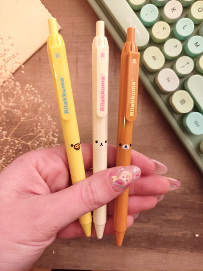 Stylos Rilakkuma - Lot de 3 - Jaune, Beige, Marron - Stylos Kawaii & Originaux - Accessoire Bureau Mignon