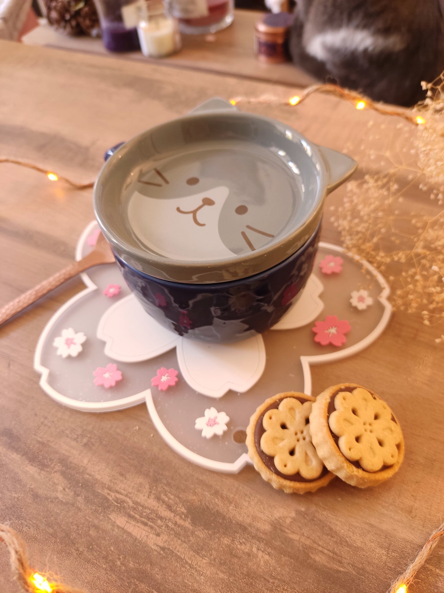 Tasse et couvercle Chat Gris | Porcelaine | 220ml