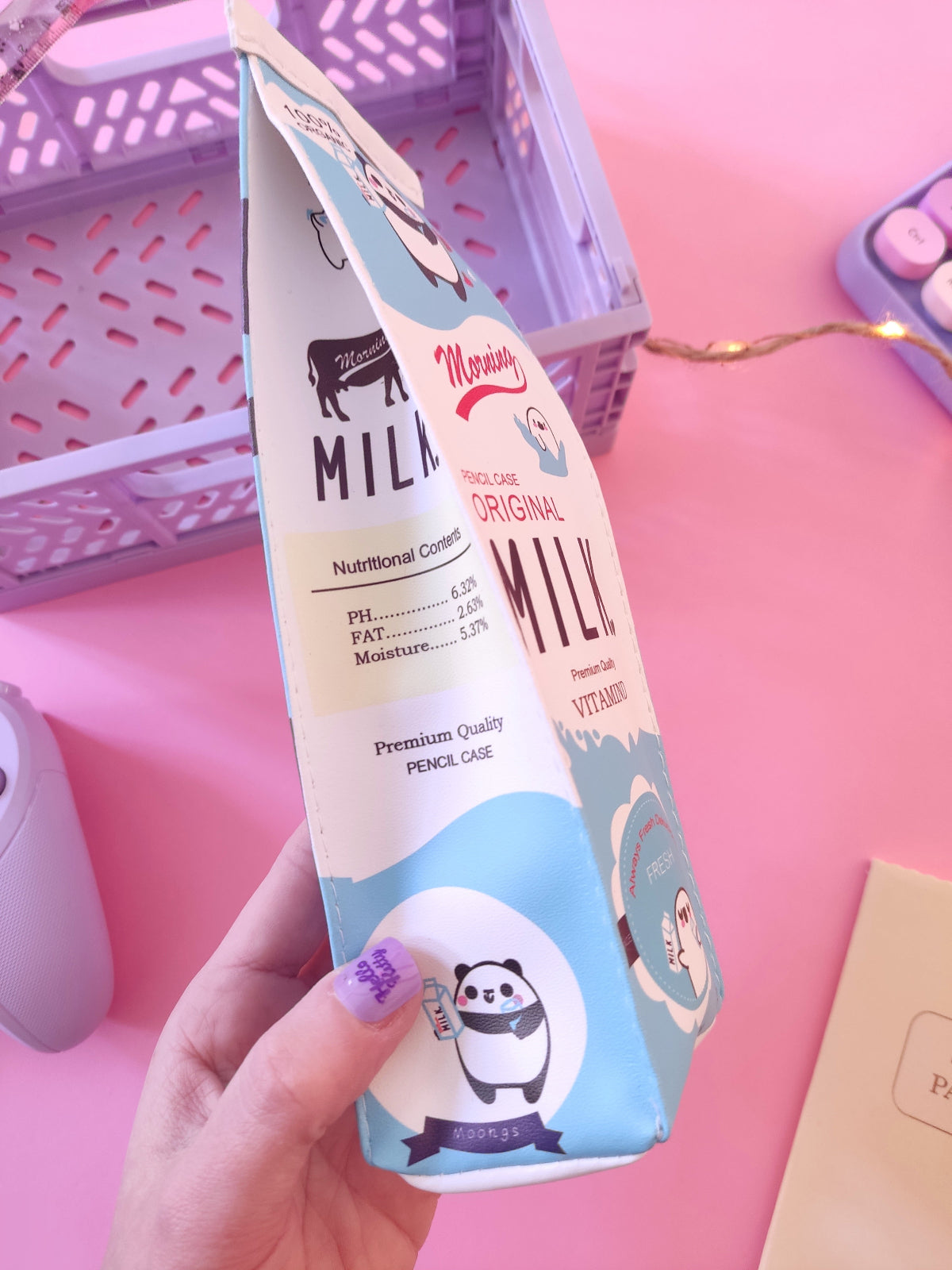 Trousse brique de lait style kawaii pour le collège et lycée.